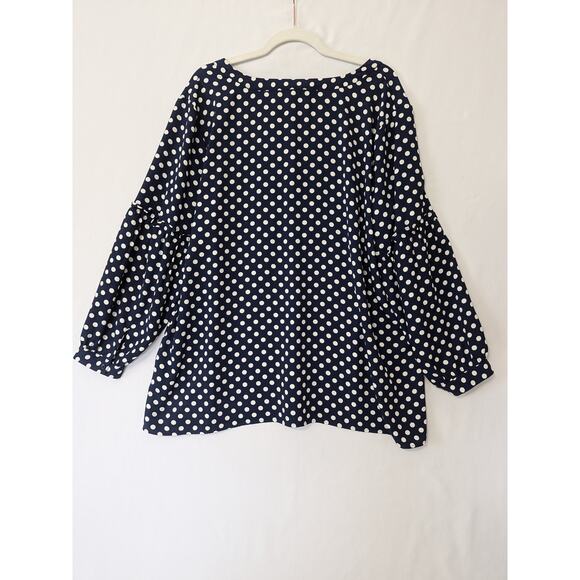 Talbots Womens Size‎ 2X Dark Blue Polka-dot Pull Over Top Long Ballon Sleeves - Picture 6 of 8